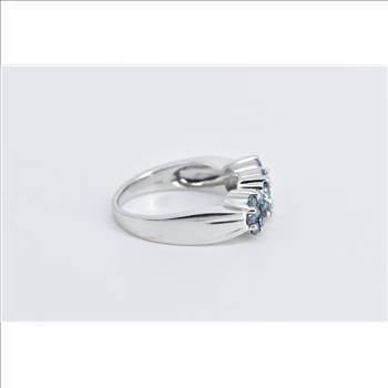 14K Blue & White Diamond Flower Cluster Statement White Gold Ring, Size 7.25
