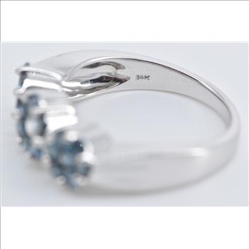14K Blue & White Diamond Flower Cluster Statement White Gold Ring, Size 7.25