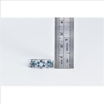 14K Blue & White Diamond Flower Cluster Statement White Gold Ring, Size 7.25