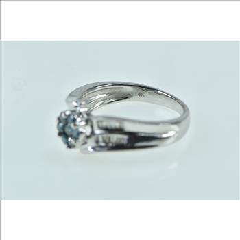 14K Blue & White Diamond Flower Engagement White Gold Ring, Size 7