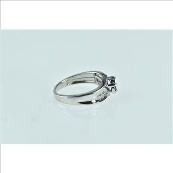 14K Blue & White Diamond Flower Engagement White Gold Ring, Size 7