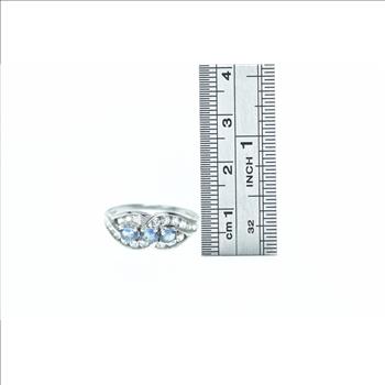 14K Blue & White Sapphire Twist Statement White Gold Ring, Size 9.25