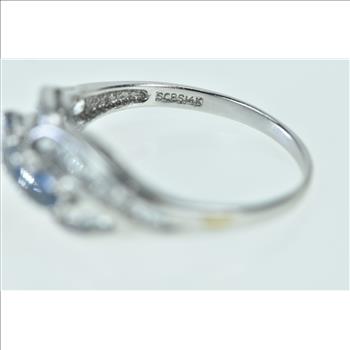 14K Blue & White Sapphire Twist Statement White Gold Ring, Size 9.25