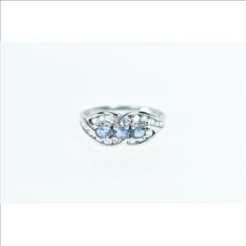 14K Blue & White Sapphire Twist Statement White Gold Ring, Size 9.25