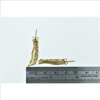 14K Braided Woven Dangle Chain Statement Yellow Gold Earrings