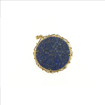 14K Buddhist Lapis Jade Chinese Medallion Yellow Gold Pendant/Pin