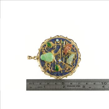 14K Buddhist Lapis Jade Chinese Medallion Yellow Gold Pendant/Pin