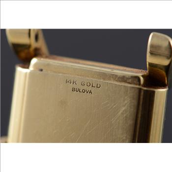 14K Bulova Vintage 40x20mm Square Mechanical Wrist Watch Yellow Gold