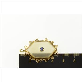 14K Camphor Glass Filigree Trim Sapphire Yellow Gold Pendant