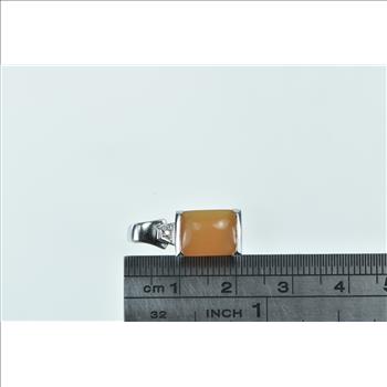 14K Carnelian Diamond Ornate Statement Squared White Gold Pendant