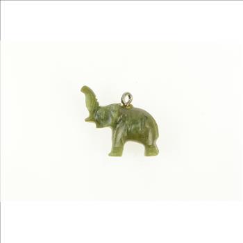 14K Carved 3D Nephrite Elephant Ornate Animal Yellow Gold Charm/Pendant