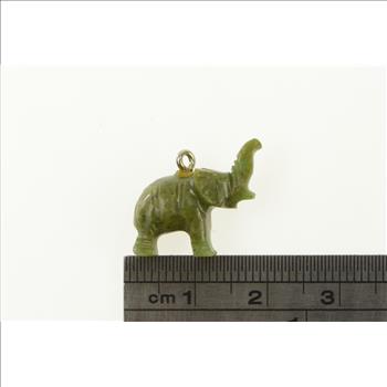 14K Carved 3D Nephrite Elephant Ornate Animal Yellow Gold Charm/Pendant
