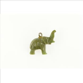 14K Carved 3D Nephrite Elephant Ornate Animal Yellow Gold Charm/Pendant