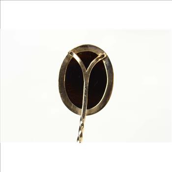 14K Carved Black Agate Cameo Oval Ornate Yellow Gold Stick Pin