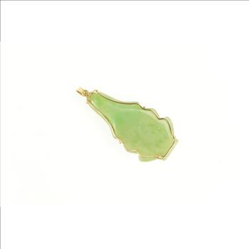 14K Carved Chinese Jade Figure Statement Yellow Gold Pendant