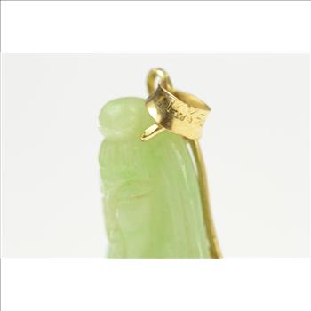 14K Carved Chinese Jade Figure Statement Yellow Gold Pendant