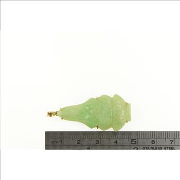 14K Carved Chinese Jade Figure Statement Yellow Gold Pendant