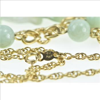 14K Carved Floral Jade Talisman Statement Chain Yellow Gold Necklace 22.25