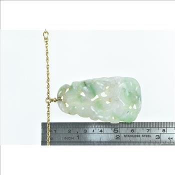 14K Carved Floral Jade Talisman Statement Chain Yellow Gold Necklace 22.25
