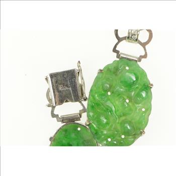 14K Carved Oval Floral Jade Elaborate Statement White Gold Bracelet 7.25