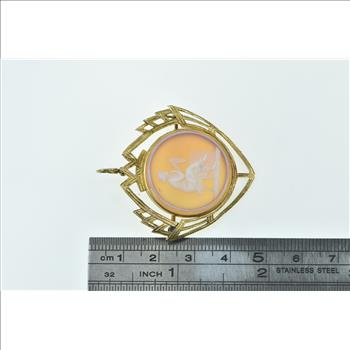 14K Carved Seated Lady Agate Cameo Yellow Gold Pendant/Pin