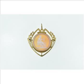 14K Carved Seated Lady Agate Cameo Yellow Gold Pendant/Pin