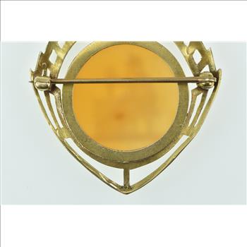 14K Carved Seated Lady Agate Cameo Yellow Gold Pendant/Pin