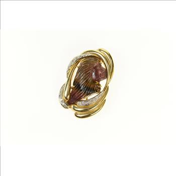 14K Carved Tourmaline Cameo Diamond Swirl Yellow Gold Pendant/Pin