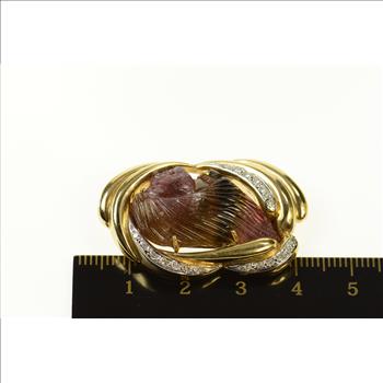 14K Carved Tourmaline Cameo Diamond Swirl Yellow Gold Pendant/Pin