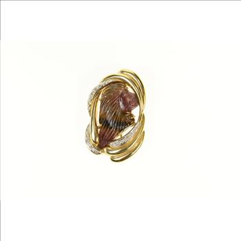 14K Carved Tourmaline Cameo Diamond Swirl Yellow Gold Pendant/Pin