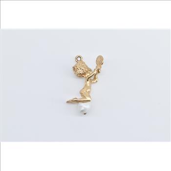 14K Cherub Cupid Pearl Baby Angel Valentine Yellow Gold Charm/Pendant