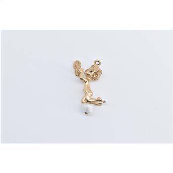 14K Cherub Cupid Pearl Baby Angel Valentine Yellow Gold Charm/Pendant