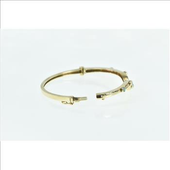 14K Chevron Opal Diamond Ornate Vintage Bangle Yellow Gold Bracelet 6.25