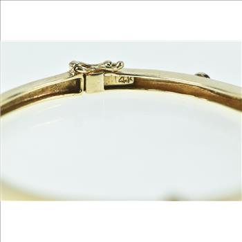 14K Chevron Opal Diamond Ornate Vintage Bangle Yellow Gold Bracelet 6.25