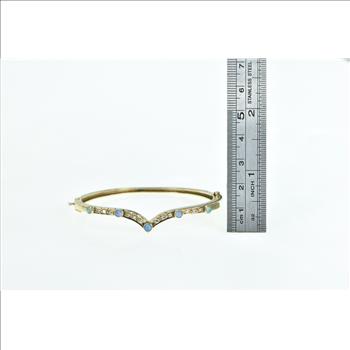 14K Chevron Opal Diamond Ornate Vintage Bangle Yellow Gold Bracelet 6.25