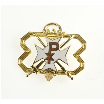 14K Chi Rho White Red Enamel Crossed Sword Yellow Gold Charm/Pendant