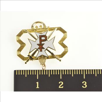 14K Chi Rho White Red Enamel Crossed Sword Yellow Gold Charm/Pendant