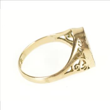 14K Chinese Character Happiness Ornate Filigree Yellow Gold Ring, Size 5.25