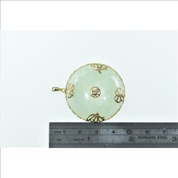 14K Chinese Jade Bi Happiness Fortune Round Yellow Gold Pendant