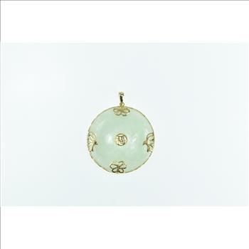 14K Chinese Jade Bi Happiness Fortune Round Yellow Gold Pendant