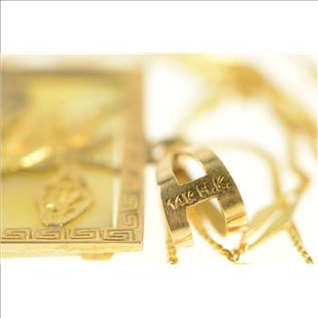 14K Chinese Jade Dragon Elaborate Chain Yellow Gold Necklace 23.5”