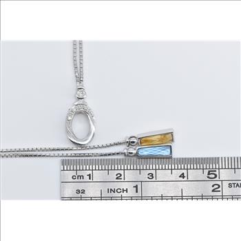 14K Citrine Blue Topaz Diamond Bolo Loop Lavalier White Gold Necklace 40