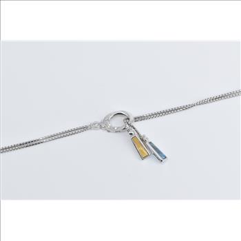 14K Citrine Blue Topaz Diamond Bolo Loop Lavalier White Gold Necklace 40