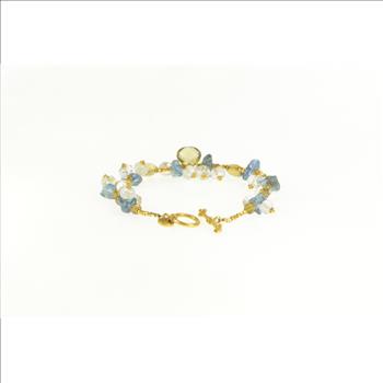 14K Citrine Smoky Quartz Blue Topaz Stone Yellow Gold Bracelet 6.75