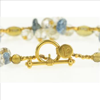 14K Citrine Smoky Quartz Blue Topaz Stone Yellow Gold Bracelet 6.75