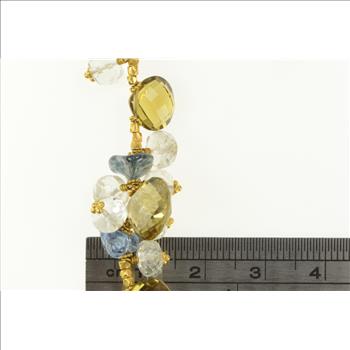 14K Citrine Smoky Quartz Blue Topaz Stone Yellow Gold Bracelet 6.75