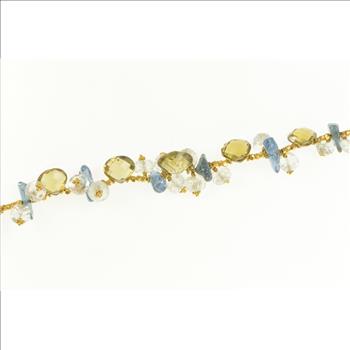 14K Citrine Smoky Quartz Blue Topaz Stone Yellow Gold Bracelet 6.75