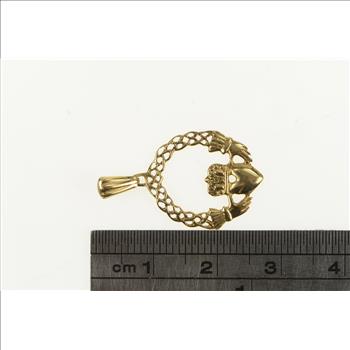 14K Claddagh Celtic Loyalty Symbol Filigree Yellow Gold Charm/Pendant