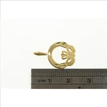 14K Claddagh Traditional Celtic Irish Loyalty Symbol Yellow Gold Pendant
