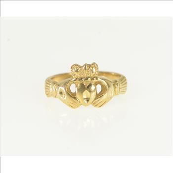 14K Classic Claddagh Loyalty Symbol Wedding Yellow Gold Ring, Size 8